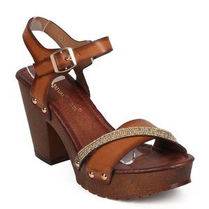 Nature Breeze Tan Sandal w/Rhinestone Strap - NIB